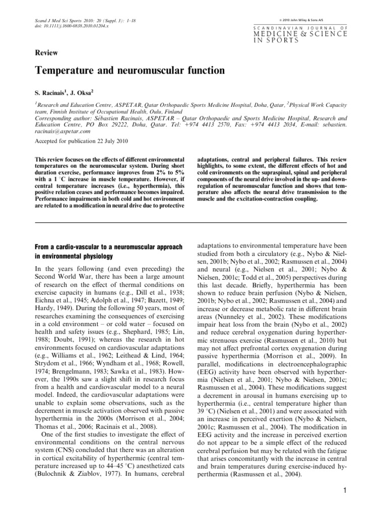 Temperature Effects on Neuromuscular Function | PDF | Skeletal Muscle ...