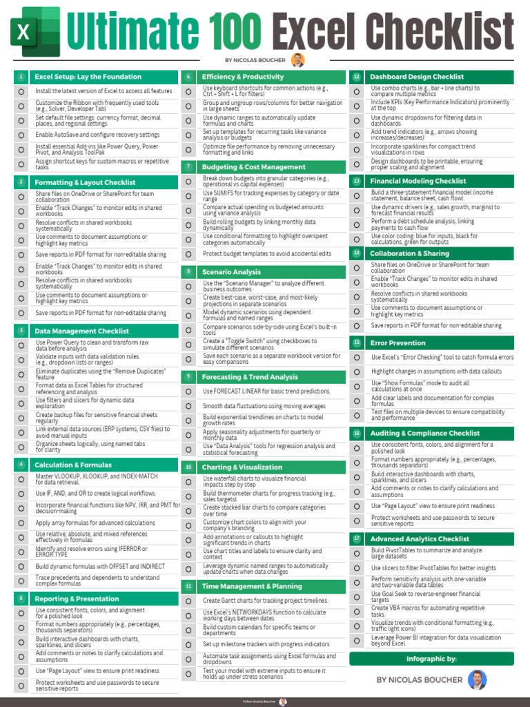 Comprehensive Excel Checklist Guide | PDF | Microsoft Excel ...