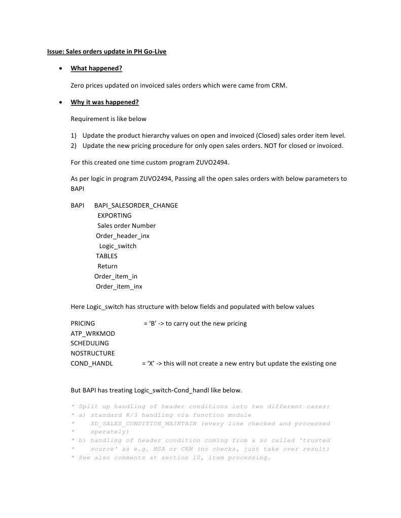 Sales Order Update Issue in PH Go-Live | PDF | Customer Relationship ...