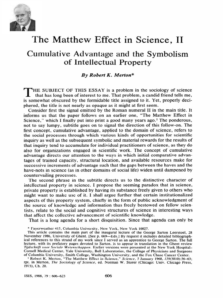 Cumulative Advantage in Science Explained | PDF | Science | Social ...