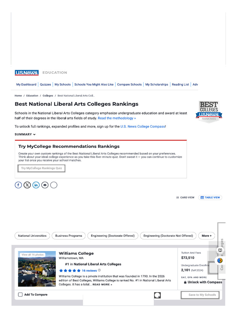 2026 Best National Liberal Arts College Rankings - US News College ...