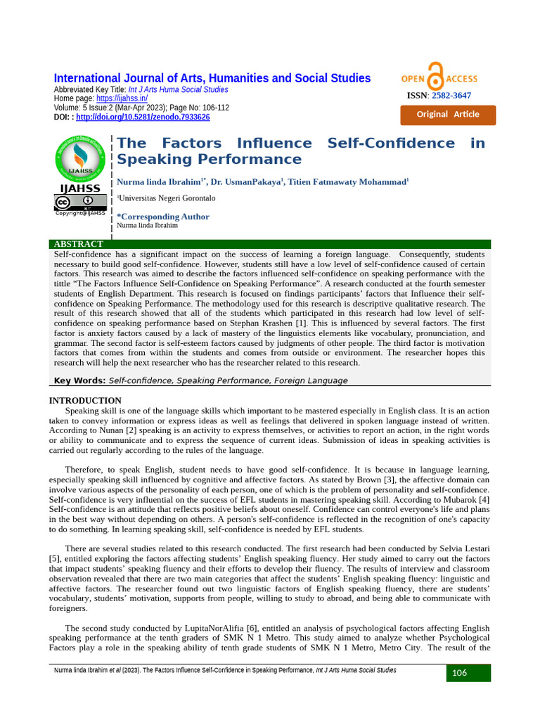 Factors Affecting Self-Confidence in Speaking | PDF | Self Esteem ...