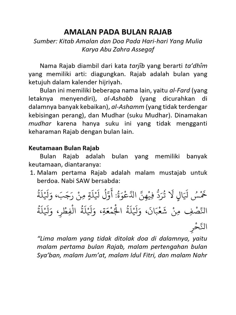 Amalan dan Keutamaan Bulan Rajab | PDF