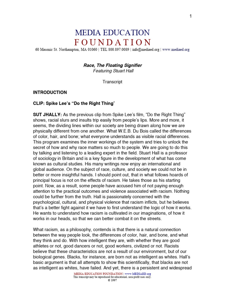 Understanding Race as a Floating Signifier | PDF | Race (Human ...