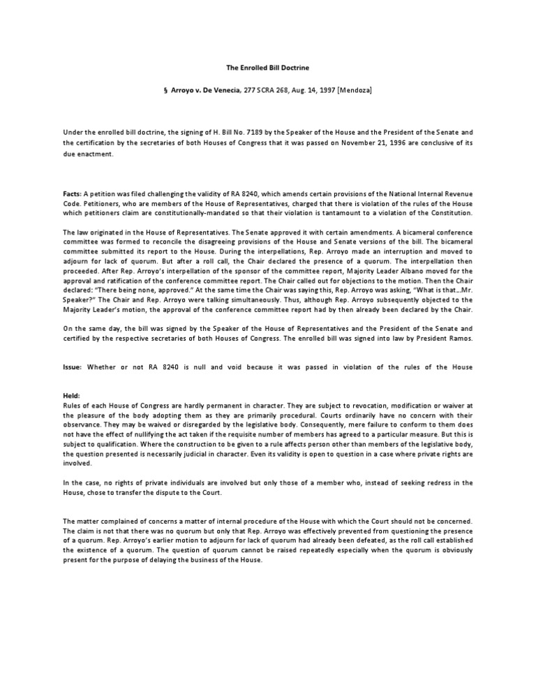 The Enrolled Bill Doctrine PDF United States House Of