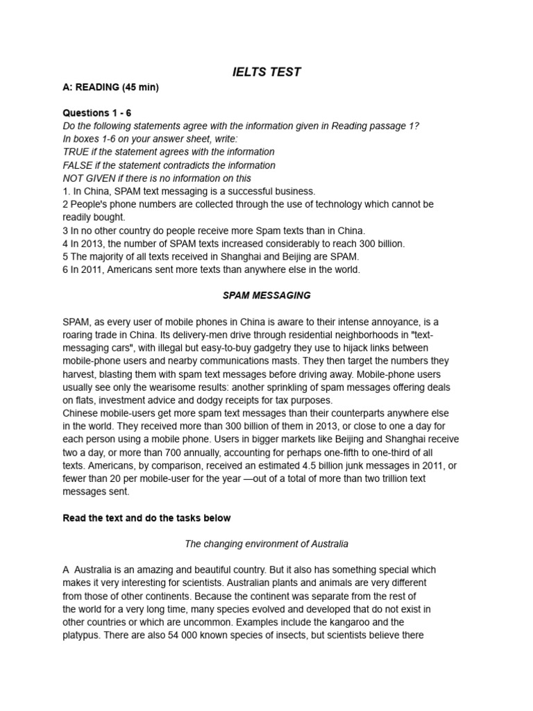 Ielts Test 01 | PDF | Snow | Water