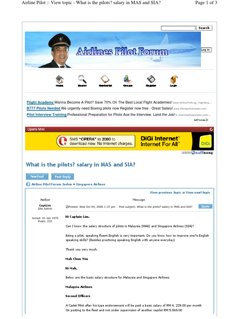 MAS & SIA Pilot Pay Comparison | PDF | Pilot (Aeronautics) | Internet Forum