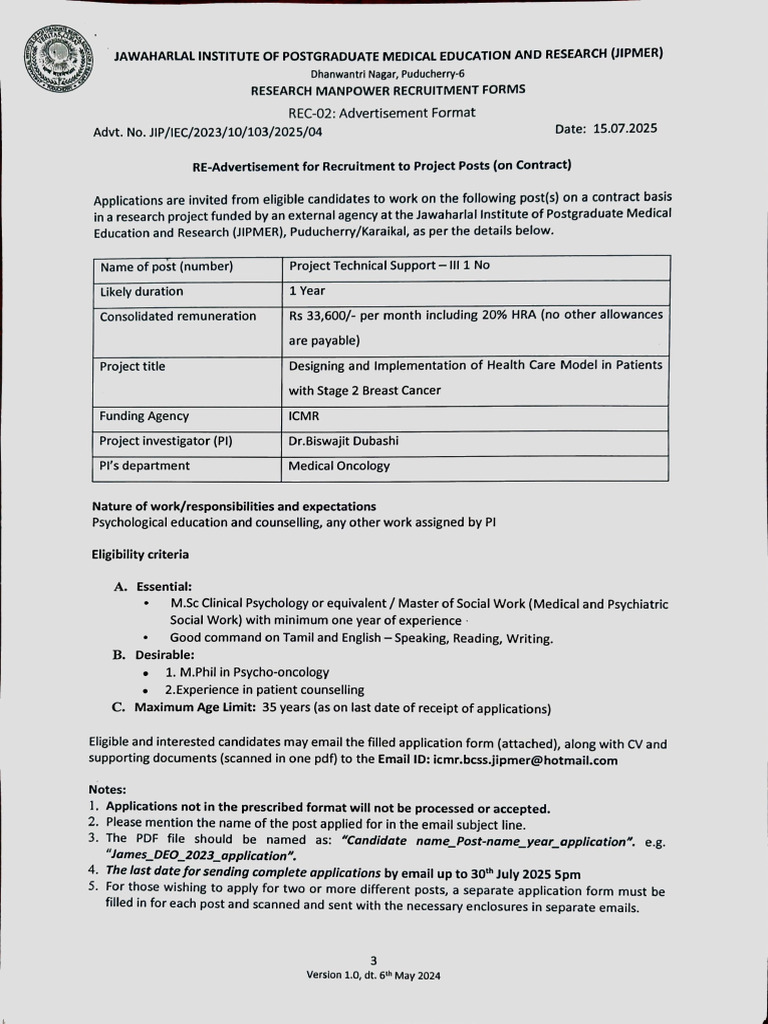 Readvertisement Pts-III Icmr Bcss | PDF