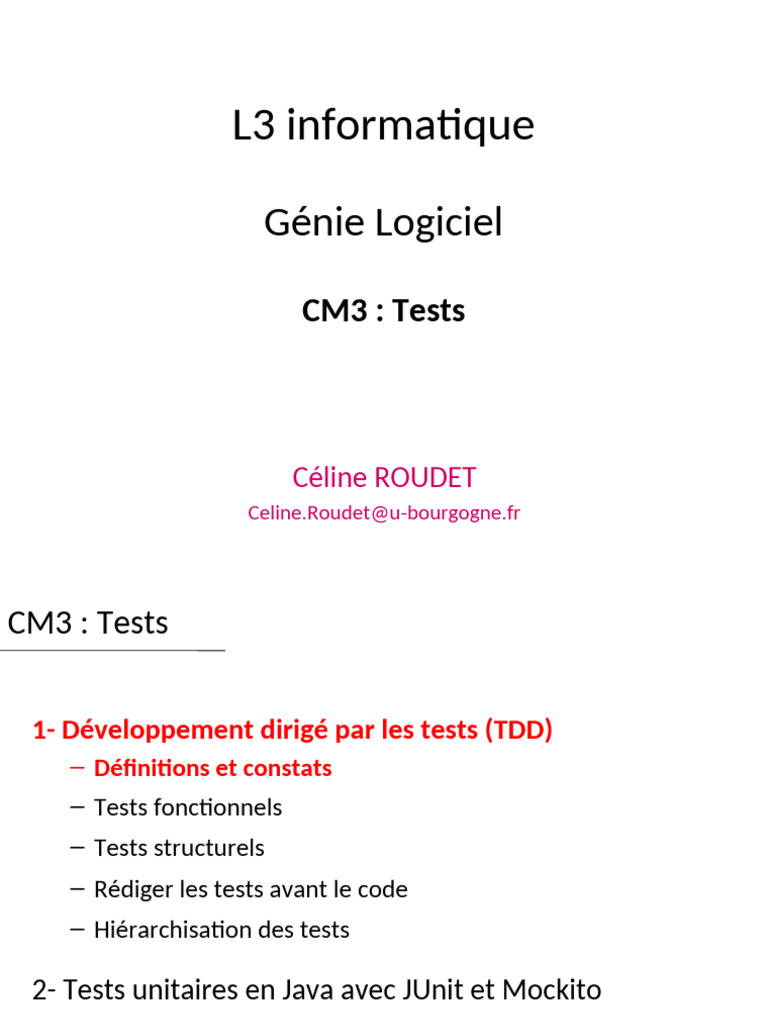 Tests et TDD en Génie Logiciel | PDF | Test de logiciel | Test-Driven ...