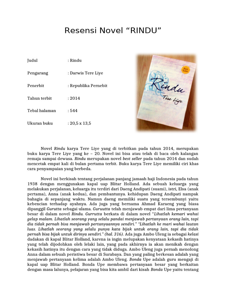 Resensi Novel Rindu oleh Tere Liye | PDF