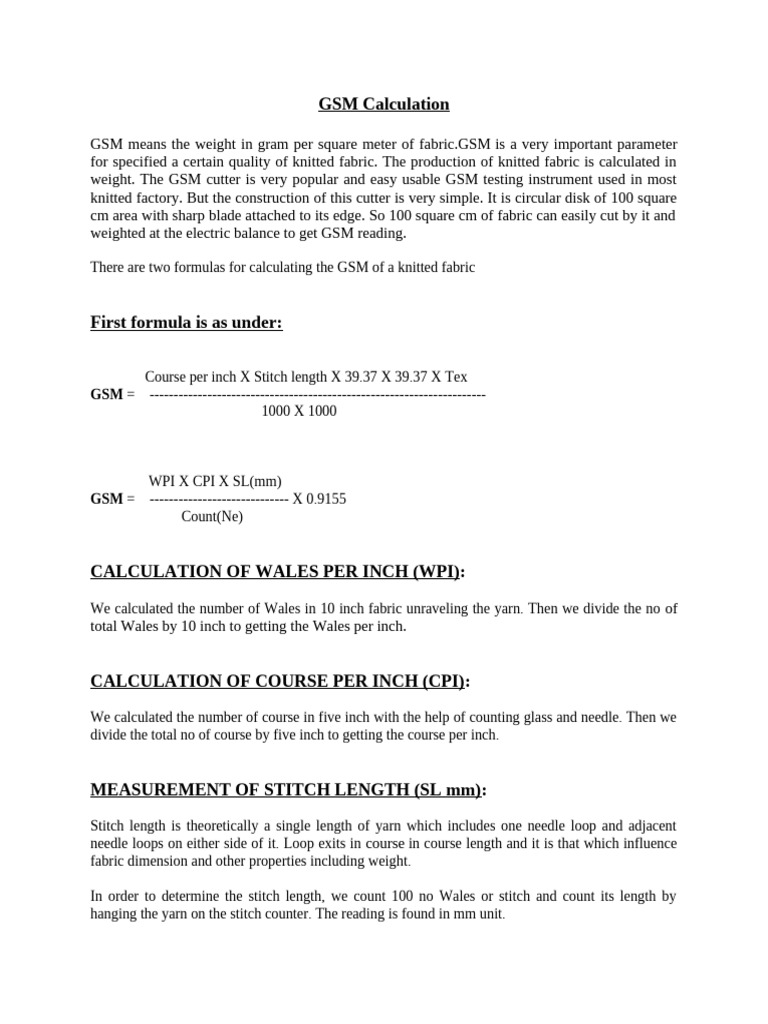 GSM Calculation for Knitted Fabrics | PDF | Knitting | Basic Knitted ...
