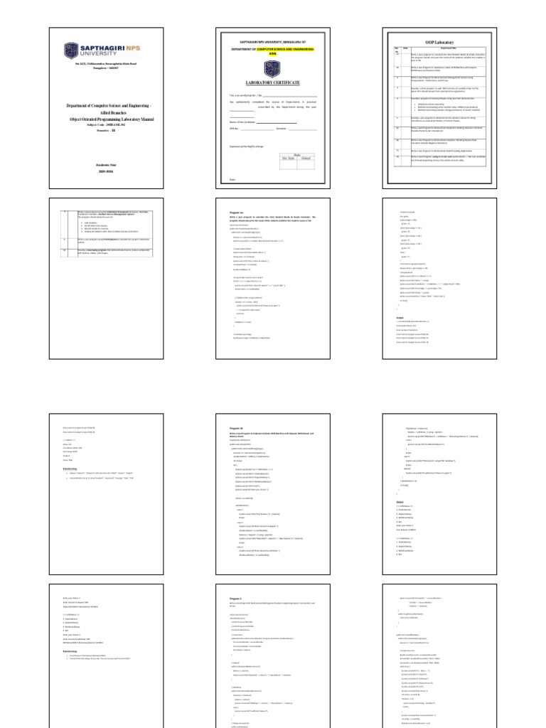 OOP Laboratory Manual for Java Programming | PDF | Method (Computer ...