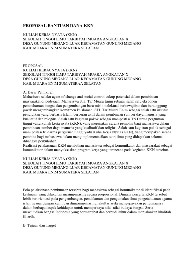 Contoh Proposal Pengajuan Dana Kegiatan Kkn - Barisan Contoh