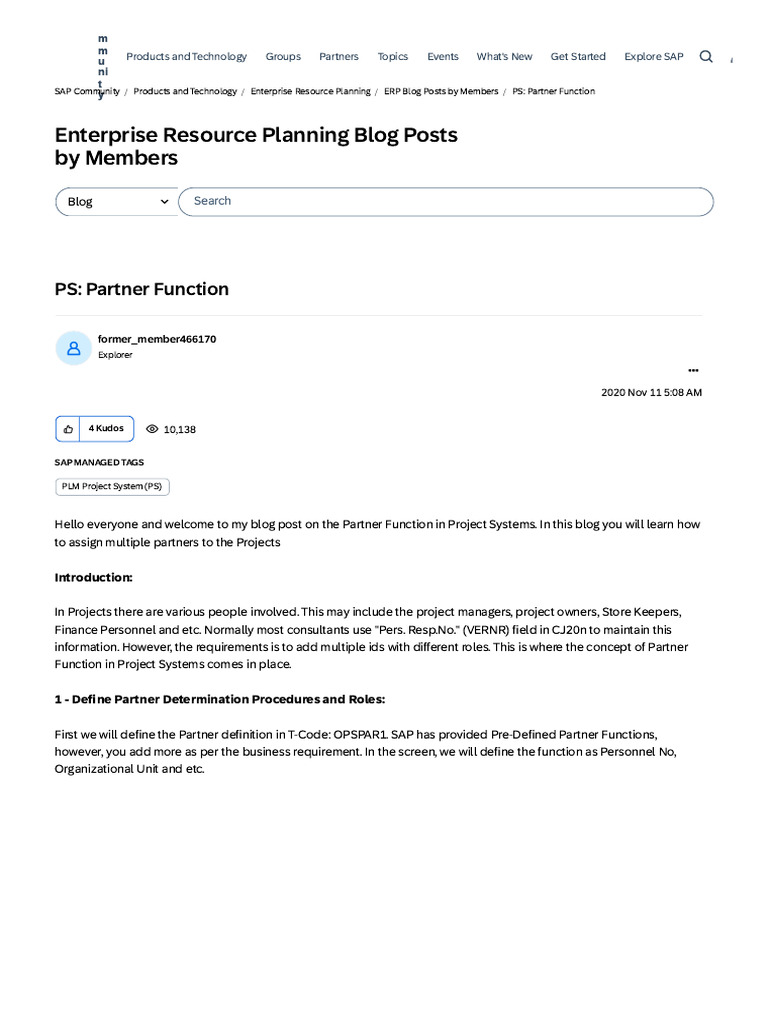 SAP Project Systems Partner Function Guide | PDF | Computing