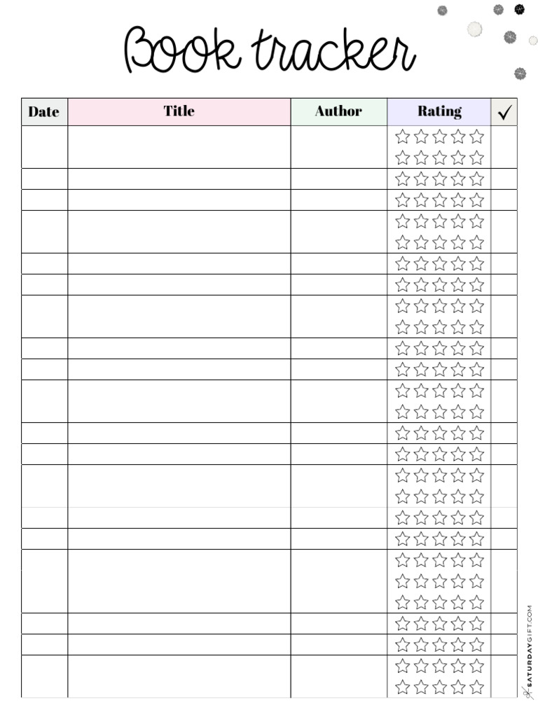 Reading Tracker Title Author Rating SaturdayGift | PDF