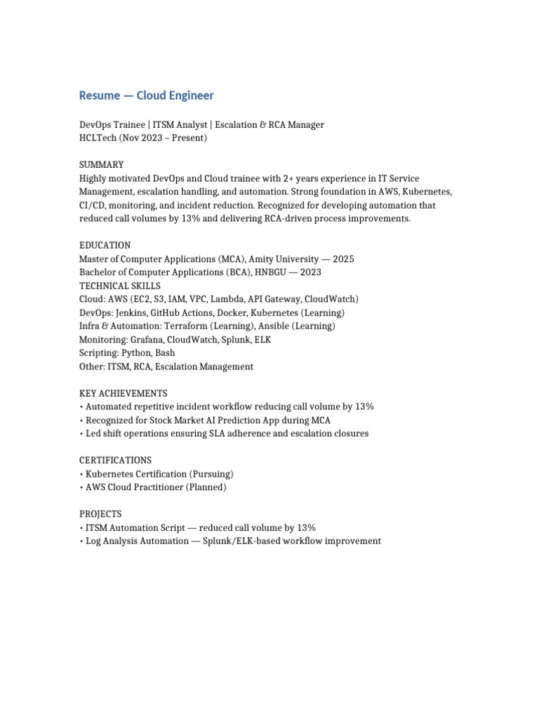 Cloud Engineer Resume | PDF