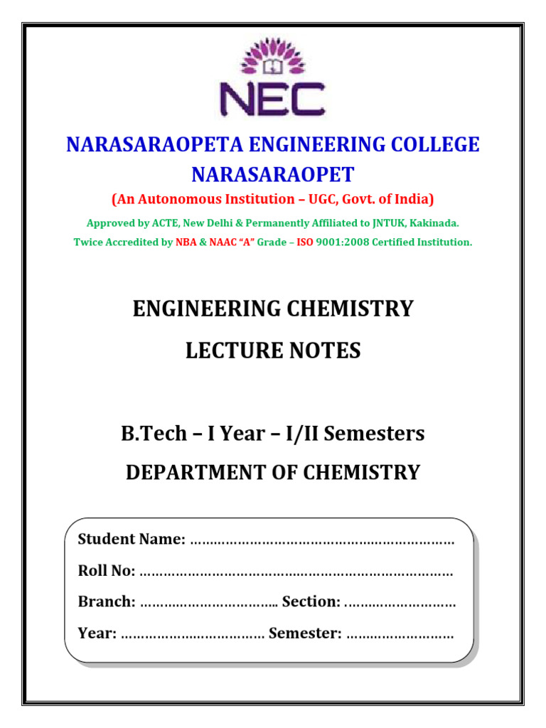 Engineering Chemistry Lecture Notes | PDF | Ion Exchange | Titration
