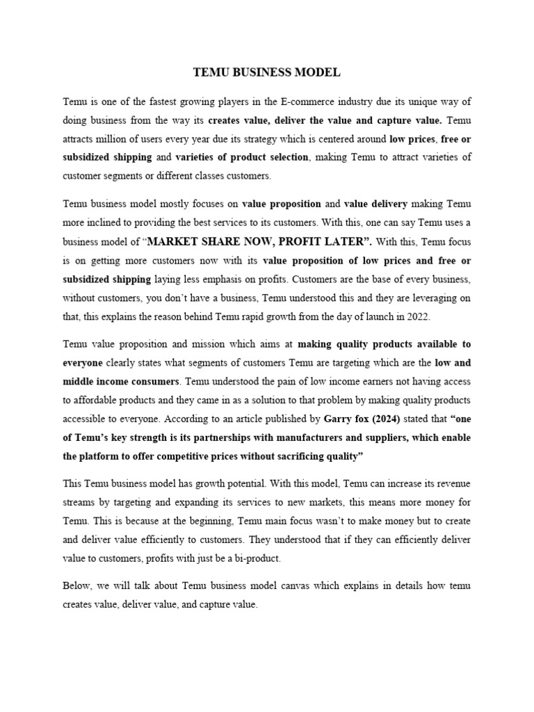 temu business model and team dynamics | PDF | Business Model | Logistics
