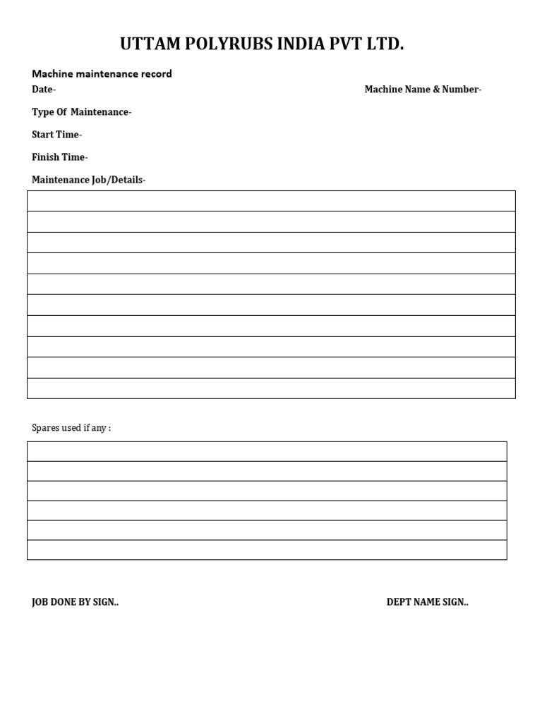 Machine Maintenance Record Template | PDF