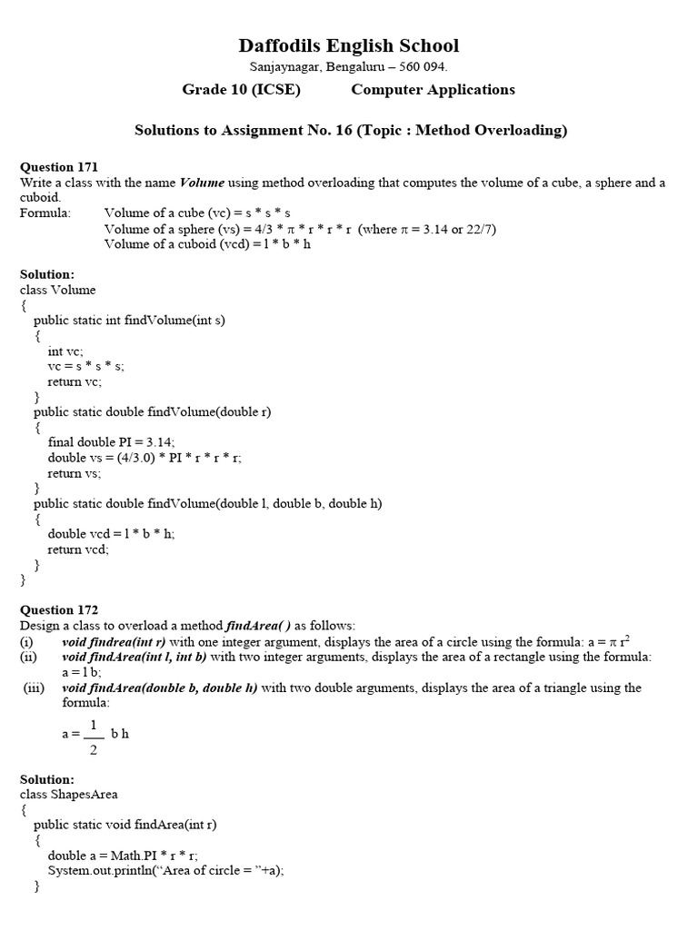 Method Overloading in Java Solutions | PDF | Area | Integer (Computer ...