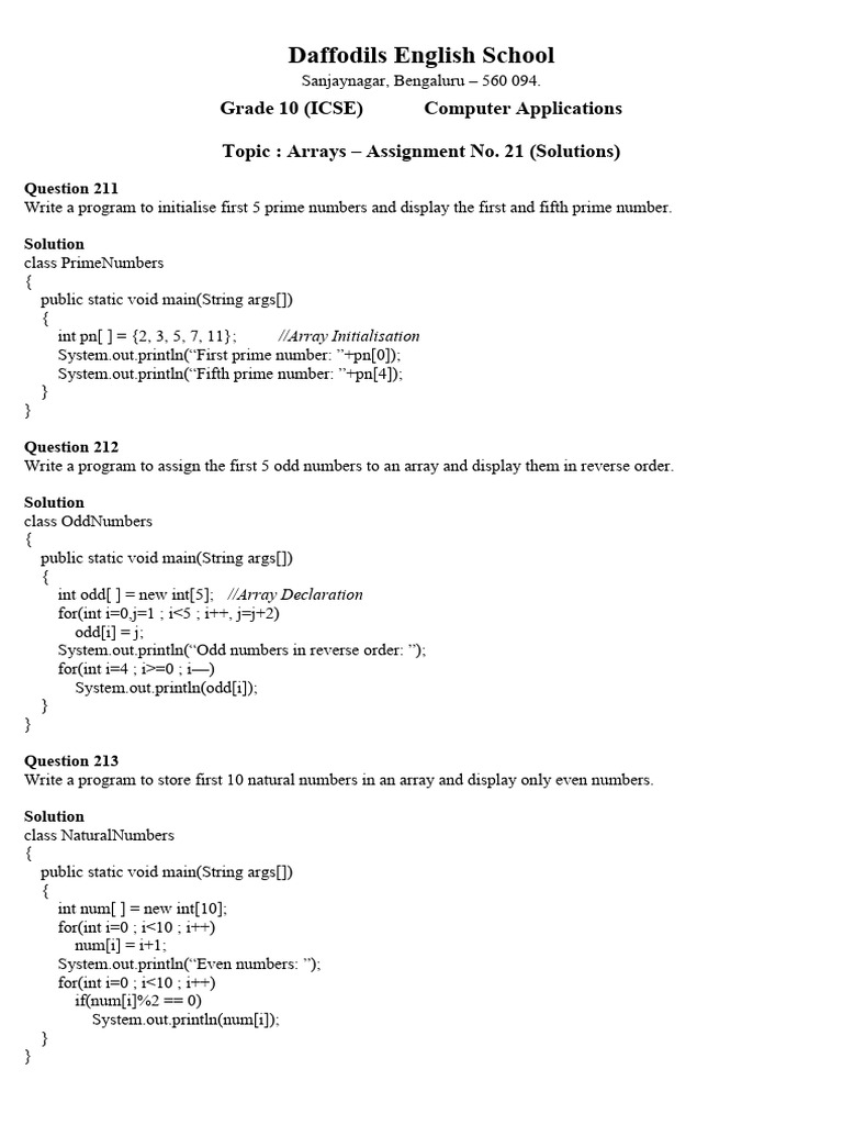 Assignment No. 21 (Arrays) Solutions | PDF | Computer Programming ...