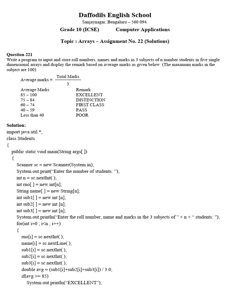 Java Programs for Student Marks Analysis | PDF | String (Computer ...