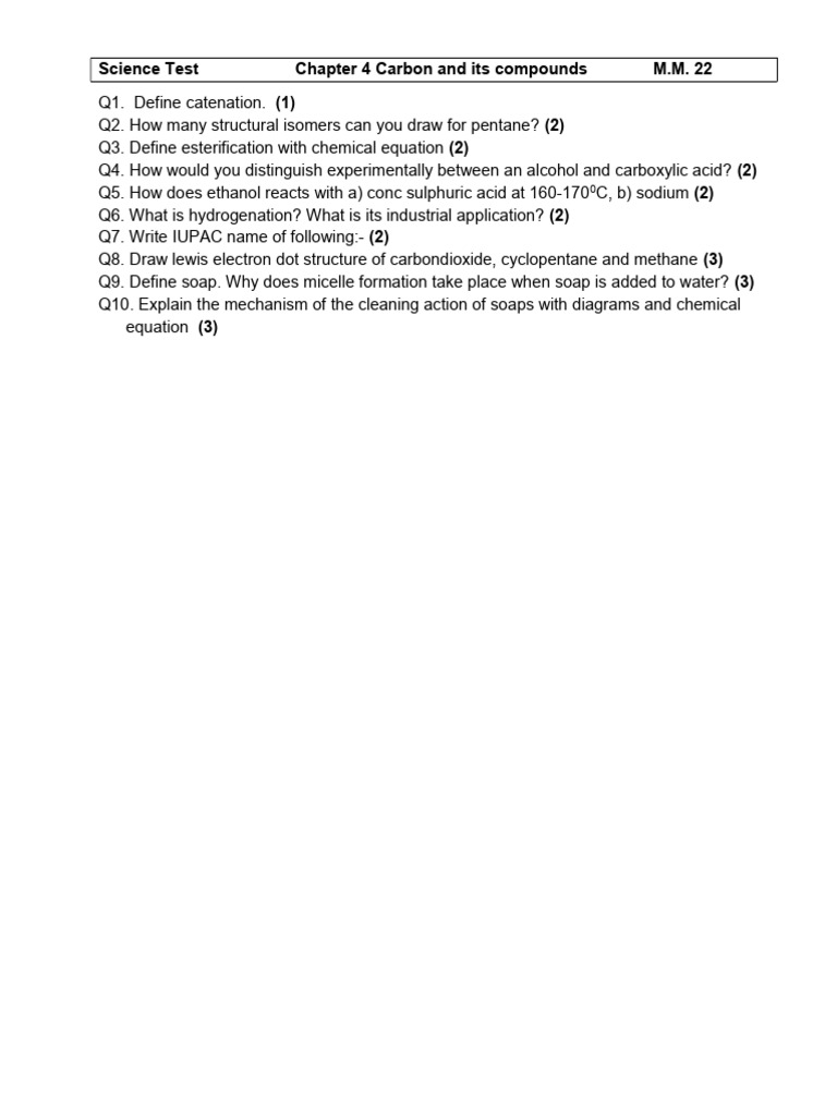 Carbon Compounds Science Test Questions | PDF