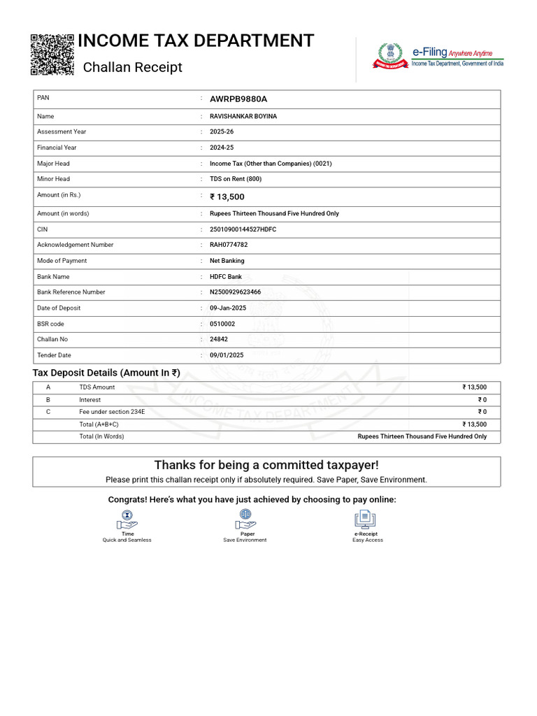 Income Tax TDS Payment Receipt 2025 | PDF | Public Finance | Economies
