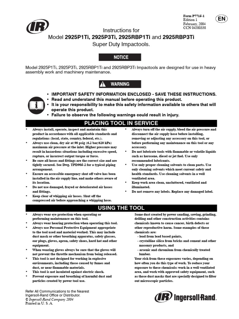 Super Duty Impactool Safety Instructions | PDF | Personal Protective ...