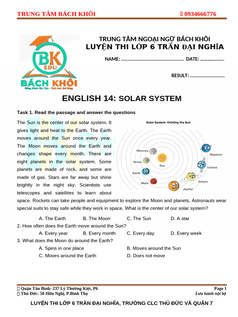 Solar System Study Guide for Grade 6 | PDF | Moon | Solar System