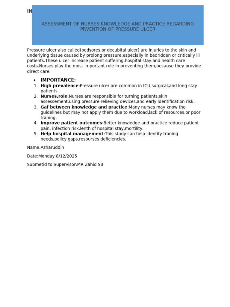Nurses' Knowledge on Pressure Ulcer Prevention | PDF