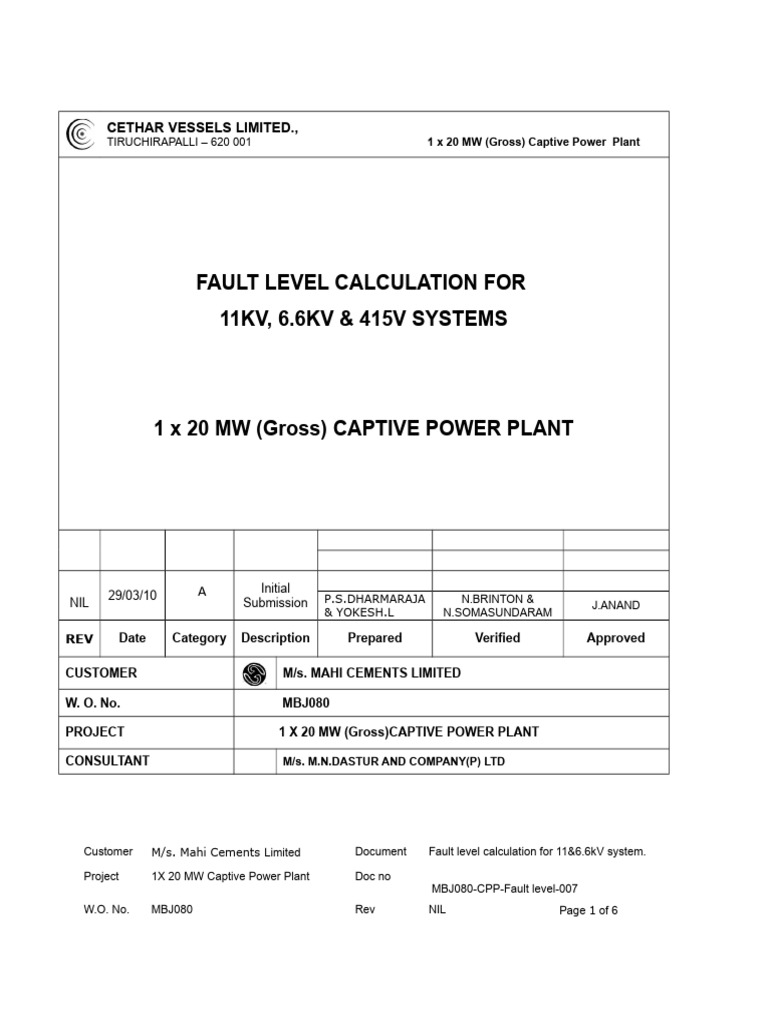 Fault Level Calculation for Power Plant | PDF | Transformer ...