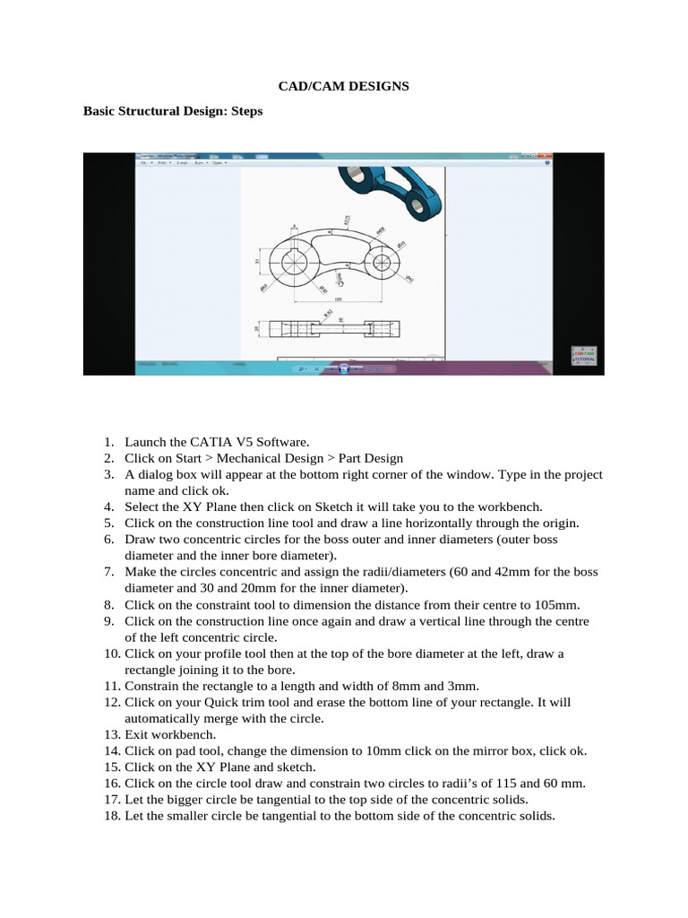 CAD/CAM Design Steps in CATIA V5 | PDF | Nut (Hardware) | Length
