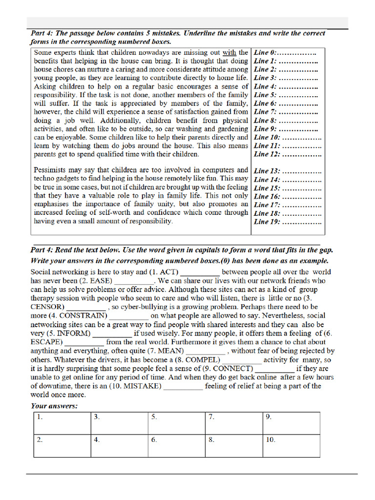 Error Correction -Word Form - Cloze Text | PDF