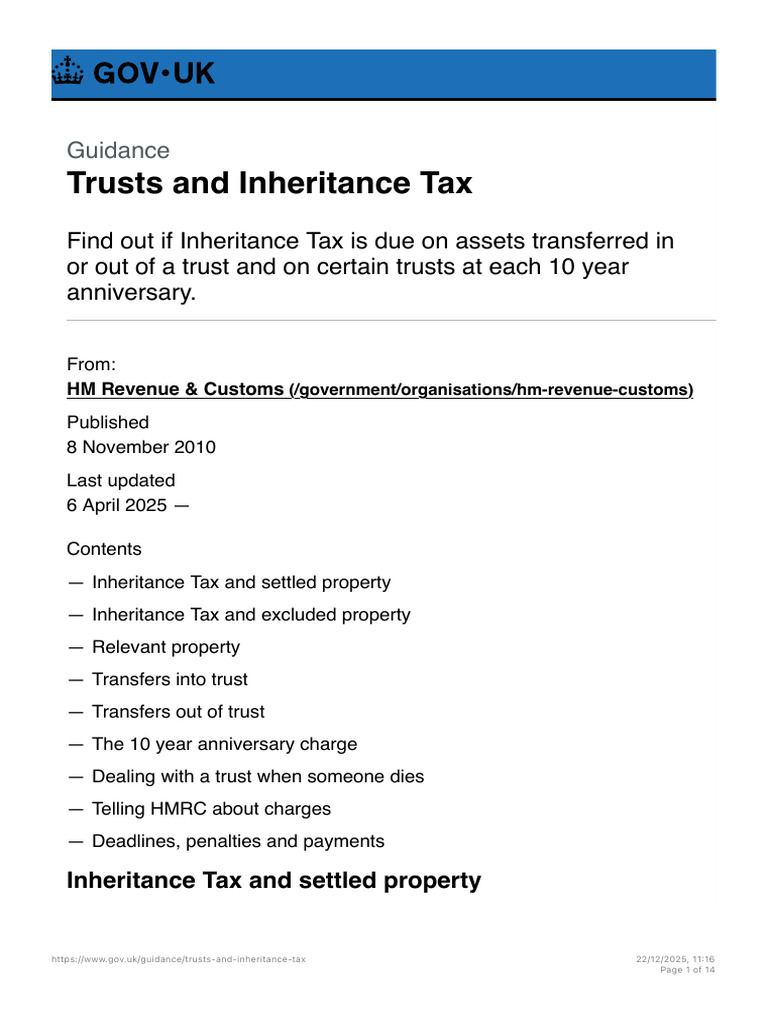 Trusts and Inheritance Tax Guide | PDF | Inheritance Tax | Estate Tax ...