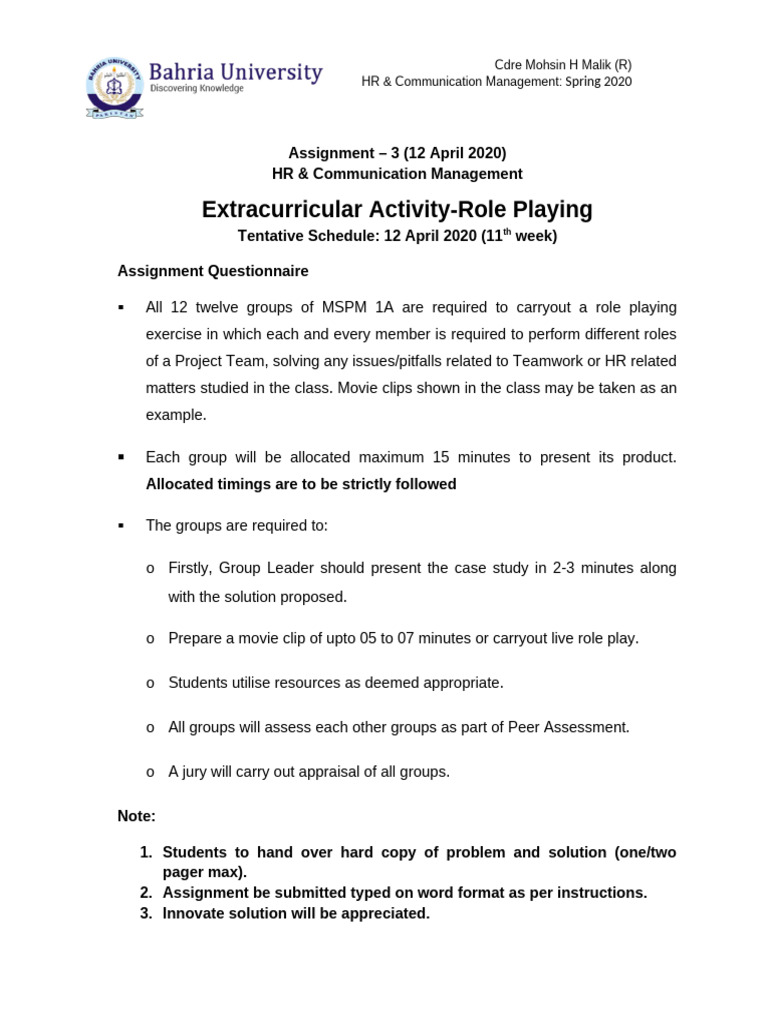 HR Role Playing Assignment Guide | PDF