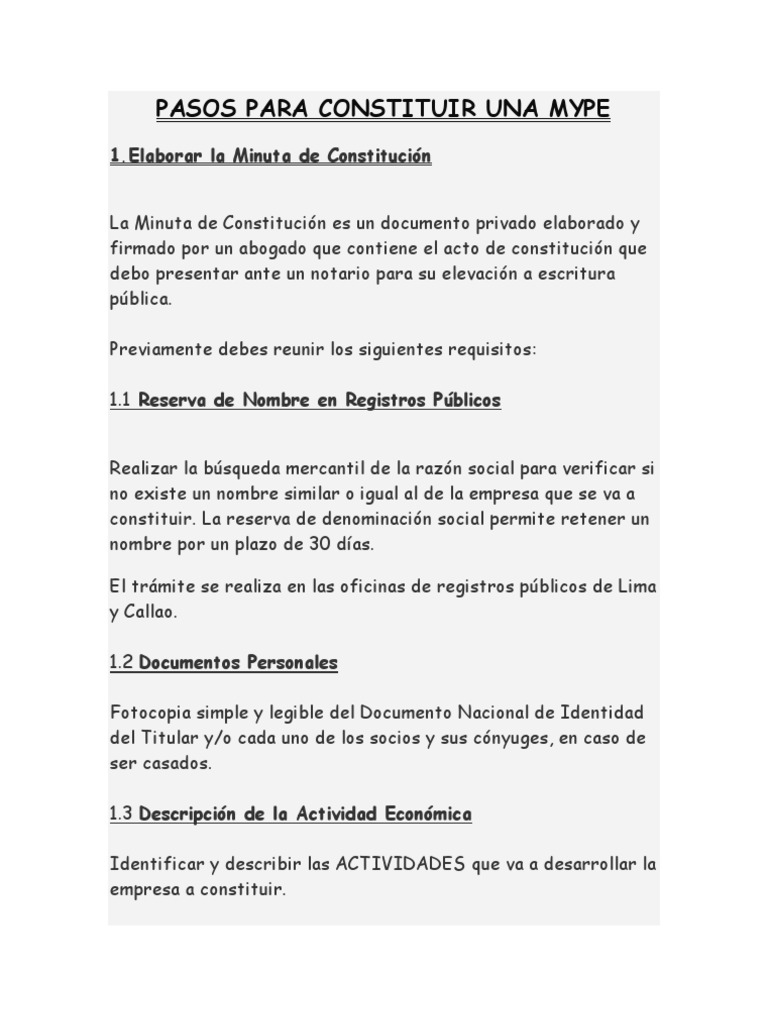 Cómo constituir una MYPE en Perú | PDF | Gobierno | Negocios (general)