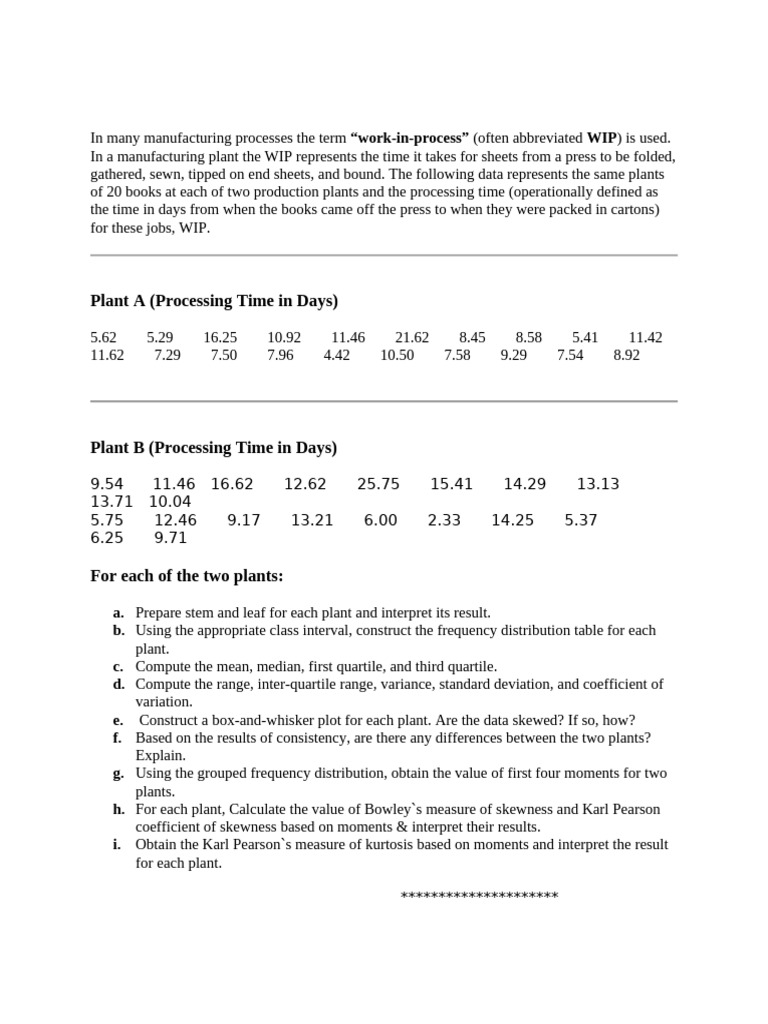 WIP Analysis: Processing Times in Plants | PDF