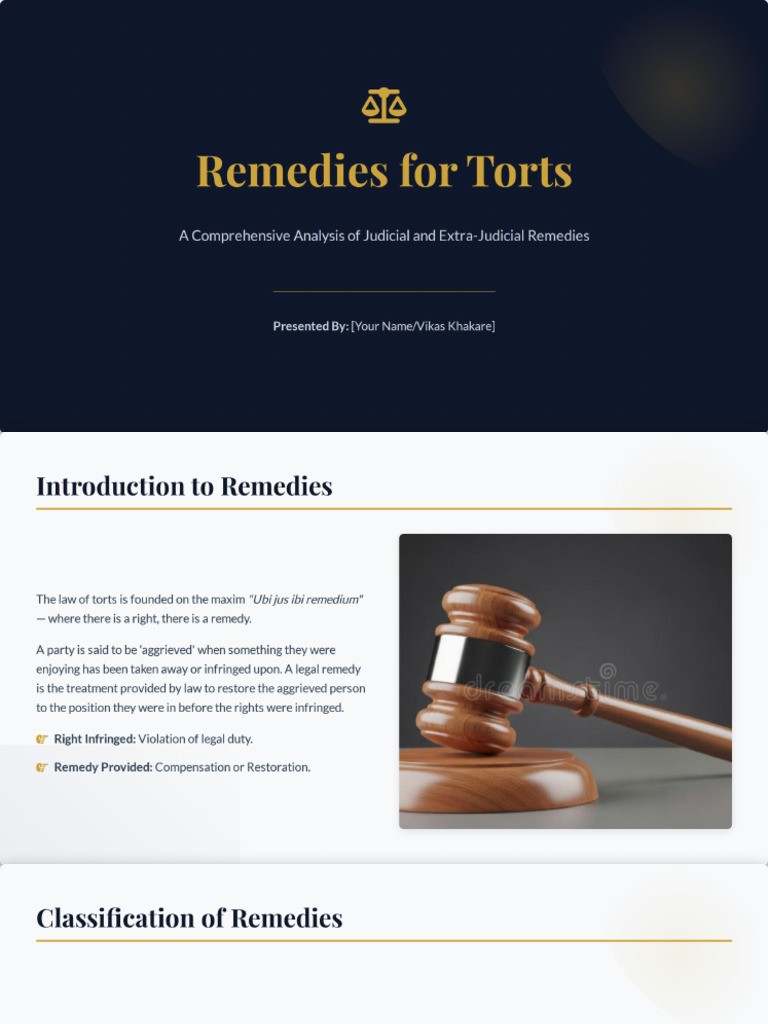 Remedies in Law of Torts | PDF