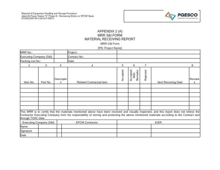 Material Receiving Report Procedure | PDF