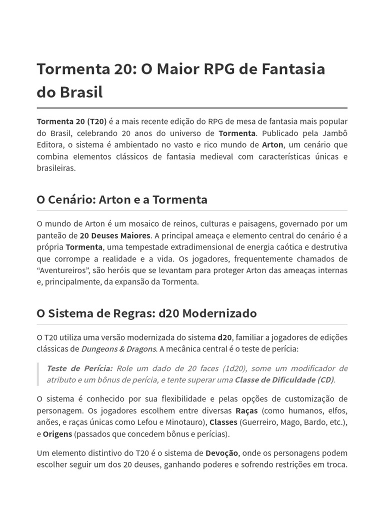 Tormenta 20: RPG de Fantasia Brasileiro | PDF