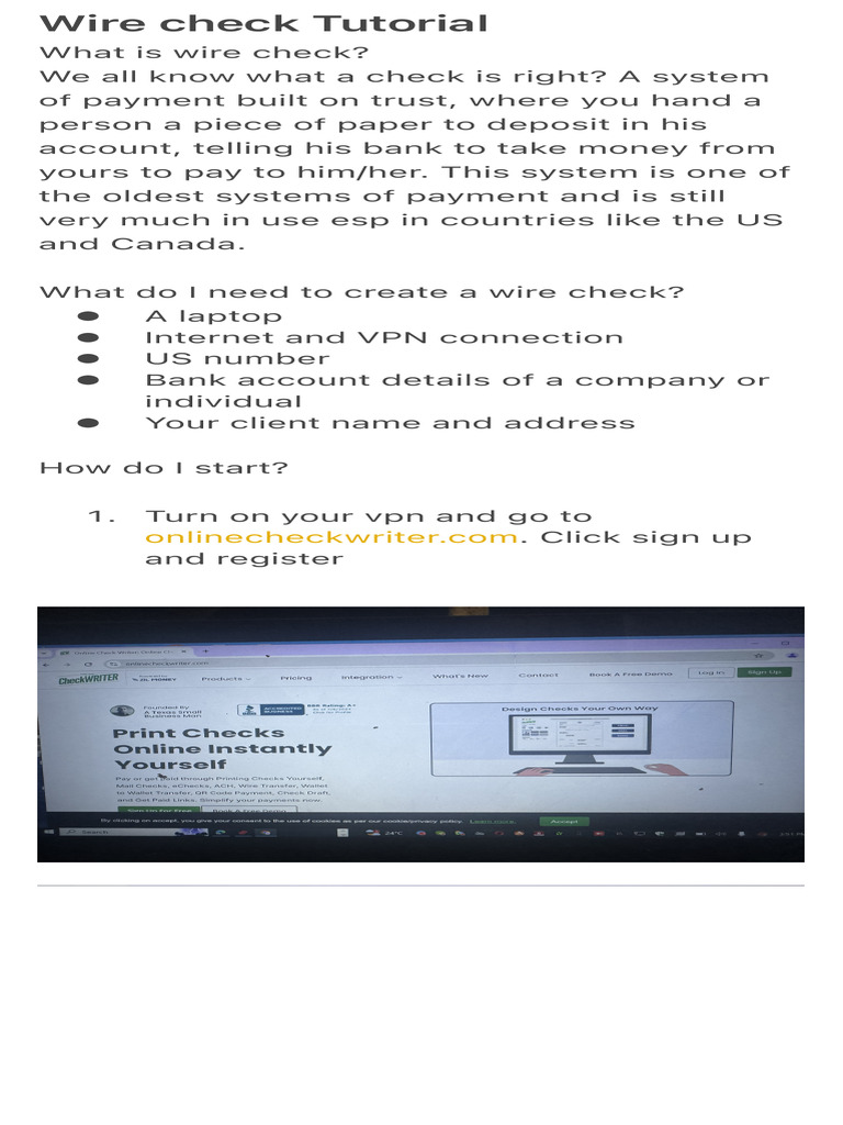Wire Check Creation Tutorial Guide | PDF | Internet | Cyberspace
