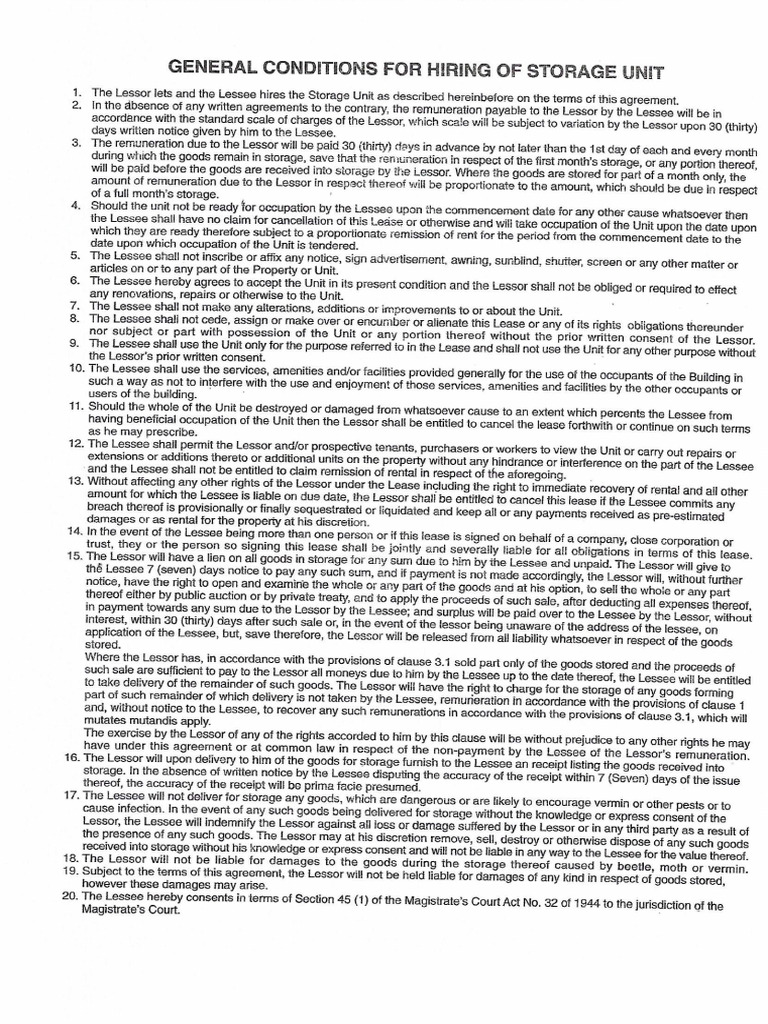 Storage Units Ts and Cs | PDF