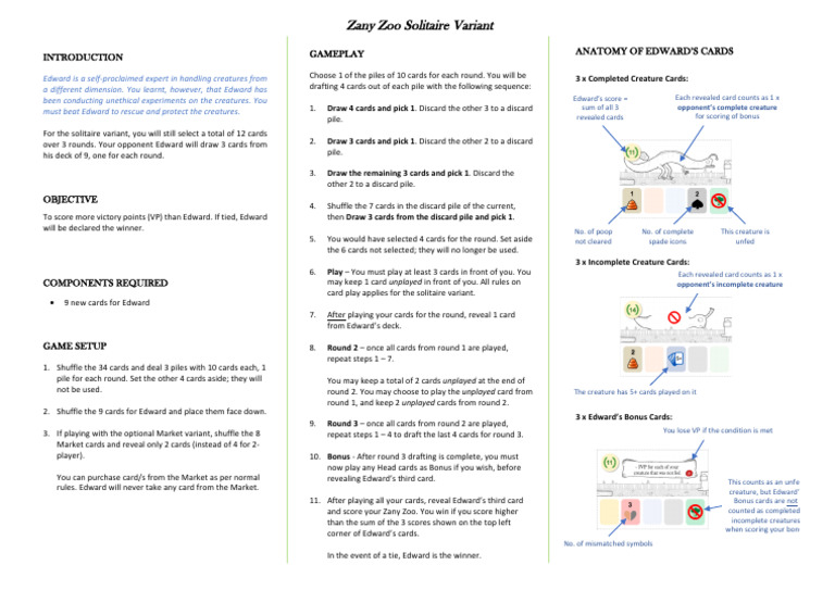Zany Zoo Solitaire Rules - V0 | PDF | Chess Theory | Card Games