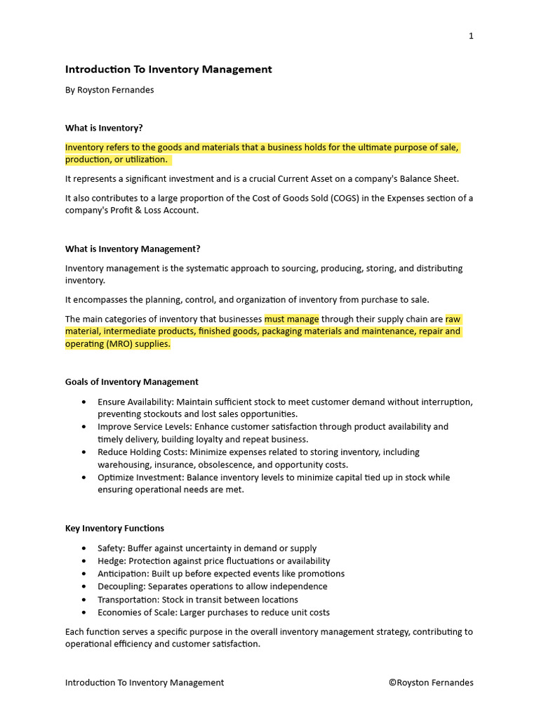 Inventory Management Essentials Guide | PDF | Inventory | Supply Chain