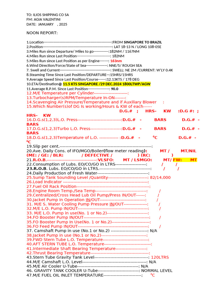 Shipping Noon Report: Singapore to Brazil | PDF | Pump | Vehicle Parts