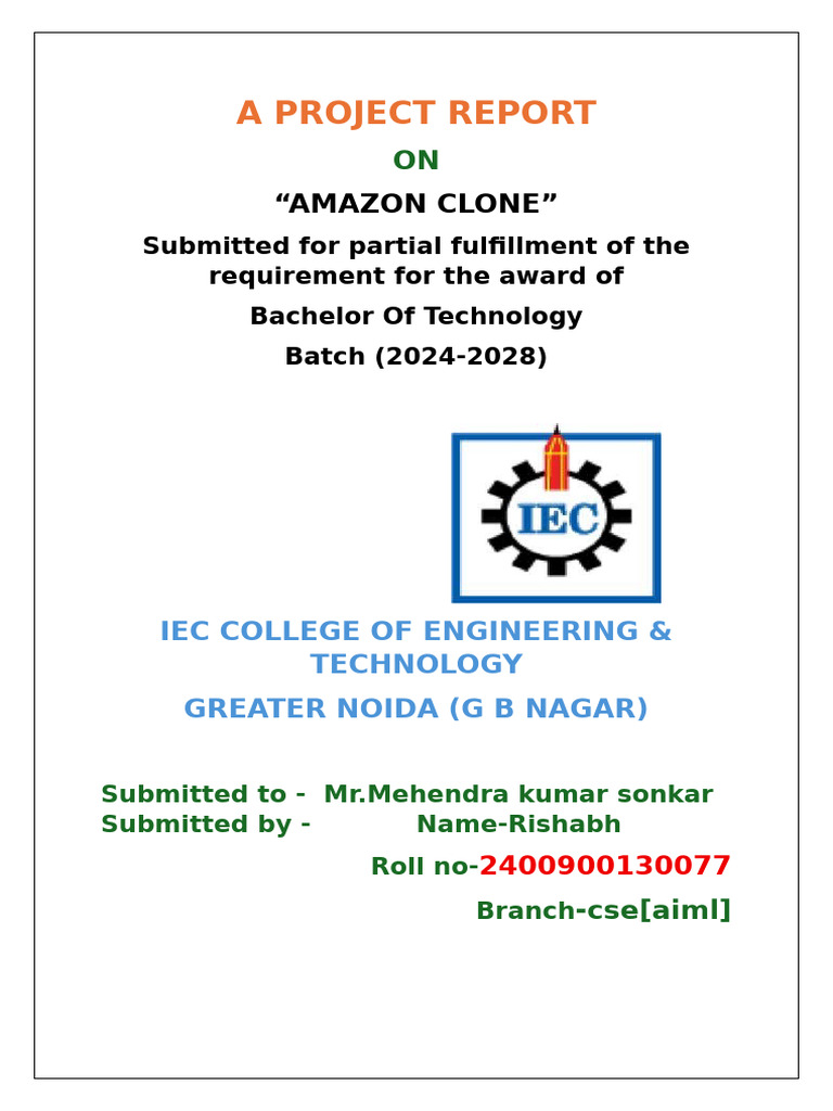 Amazon clone report | PDF | Web Development | Computer Engineering