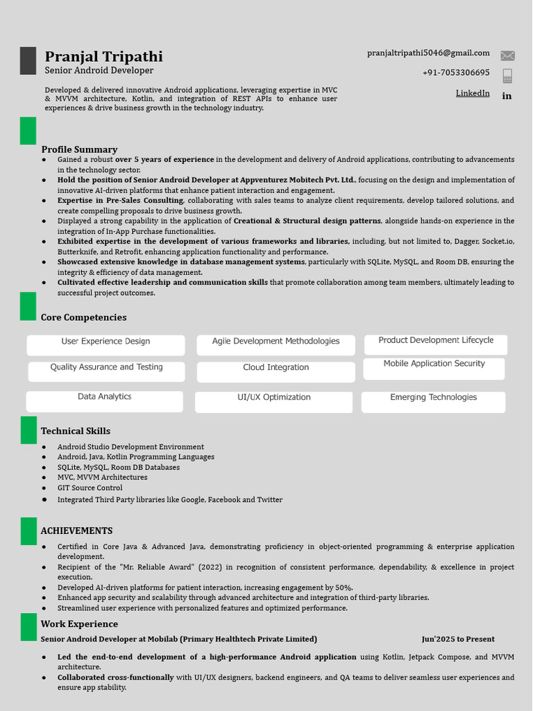 Senior Android Developer Profile | PDF | Android (Operating System ...