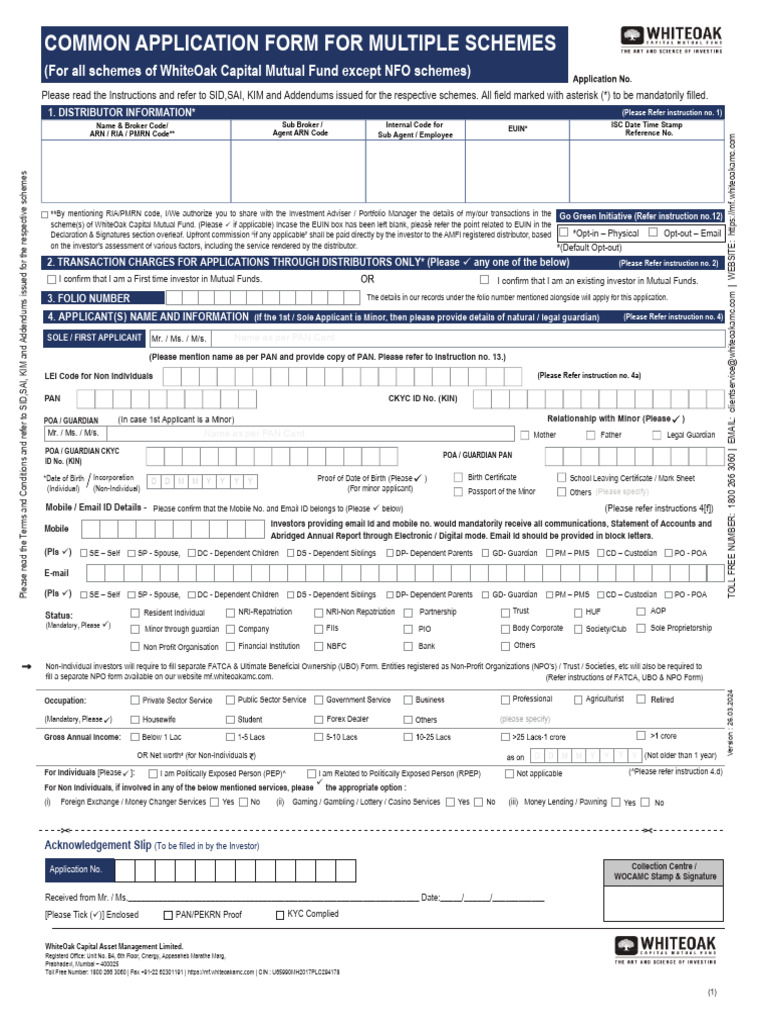 WhiteOak Capital Mutual Fund Application Form | PDF | Identity Document ...