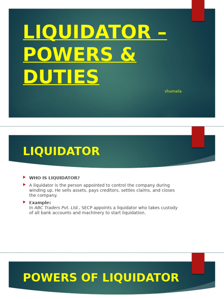 Liquidator: Powers and Duties Explained | PDF | Liquidation | Business Law